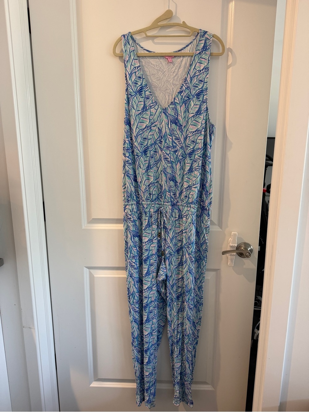 Lilly Pulitzer Blue & White Tropical-Leaf Jumpsuit